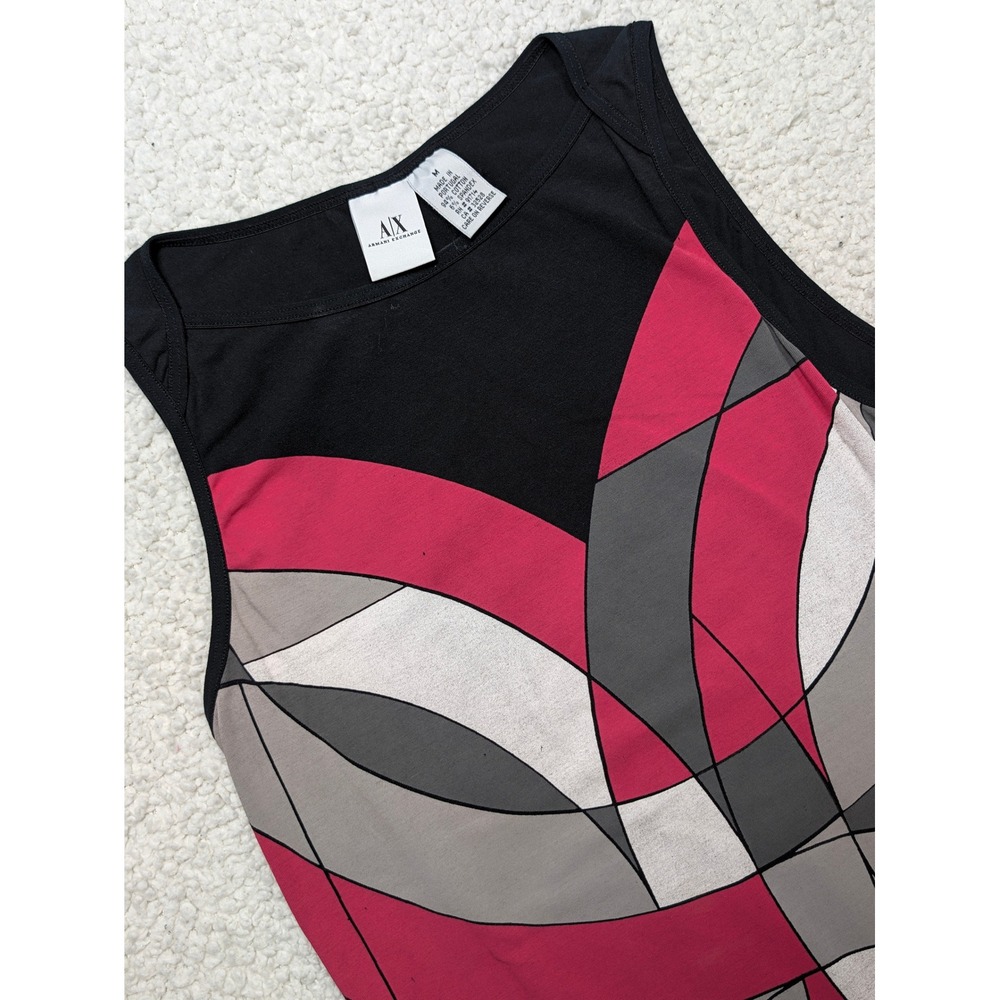 Vintage Armani Exchange Womens Sleeveless Geometric Print Cotton Spandex Black M
